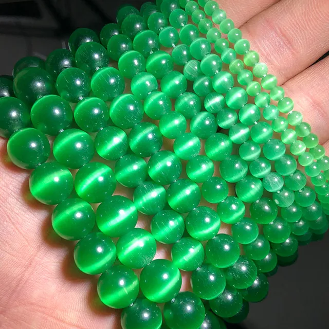 JHNBY Mixed Colors Cat's Eye opal Natural Stone 4/6/8/10/12MM Spacer glass Loose beads for Jewelry making DIY bracelets Findings Dark green