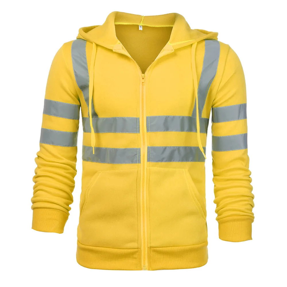 

.Mens Hoodies Streetwear Road Work High Visibility Pullover Long Sleeve Hooded Sweatshirt Tops Men Clothing 2019