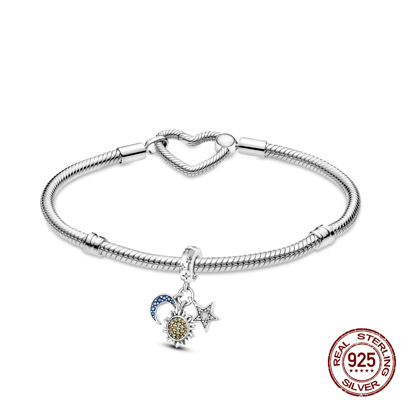 Sun Moon Star Dangle Charms 925 Silver 