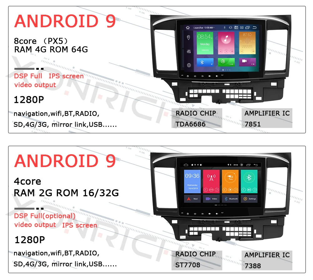 Android 9,0 автомобильный DVD для MITSUBISHI LANCER 10,1 дюймов 2 DIN 3g/4G gps Радио Видео плеер 2007- 9 x Mutlimedia StereoIPS DSP 4G