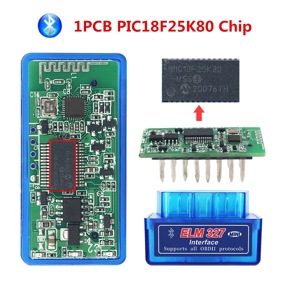 Недавно Elm327 Pic18f25k80 Bluetooth V1.5 Авто диагностический сканер 2 Слои Pcb Elm 327 25k80 Obdii