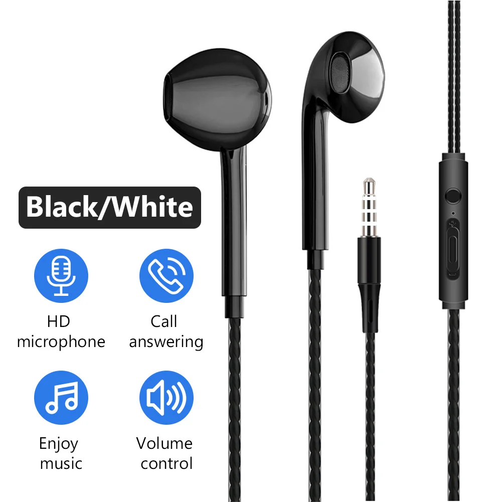 Wired Earphones 3.5mm In-ear Bass Stereo with Microphone for IPhone Samsung Xiaomi Huawei