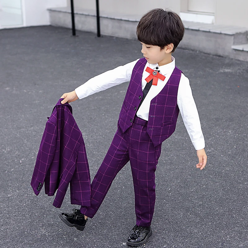 Children's Dress Suits Boy Child Wedding Formal Party Suit 3 Pieces Vest Pants Blazers Costume Boys Clothing 3-10T