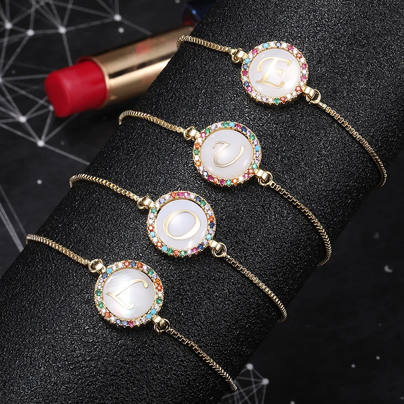 Модный Красочный Радужный циркониевый 26 браслет с буквами для женщин, регулируемый браслет для женщин, ювелирное изделие, цепь в виде змеи, подарки