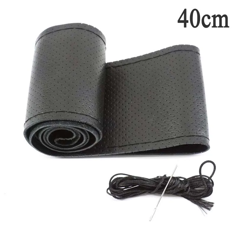Black 40cm 40 см DIY натуральная кожа чехол рулевого колеса автомобиля мягкая Нескользящая воловья оплетка с иглами нить Авто Модификация аксессуары - Название цвета: Black 40cm