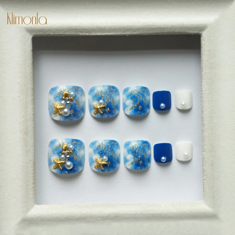 

24Pcs/box Artificial False Toe Nails Fashion Glitter Starfish Toenail Tips French False Nails Shiny Lady Nail Art Tips For Foot