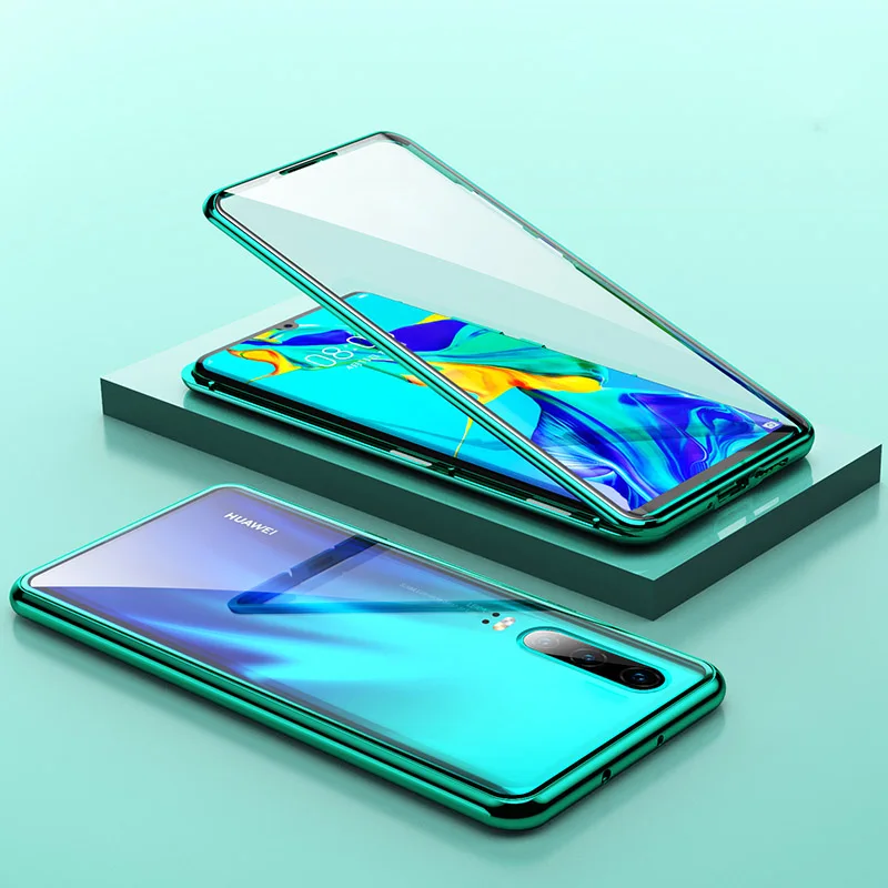 Для huawei P30 Pro Магнитный чехол 360 двухсторонний закаленное стекло чехол для huawei mate 20 Pro P20 Pro P Smart Z металлический бампер чехол - Цвет: Full green