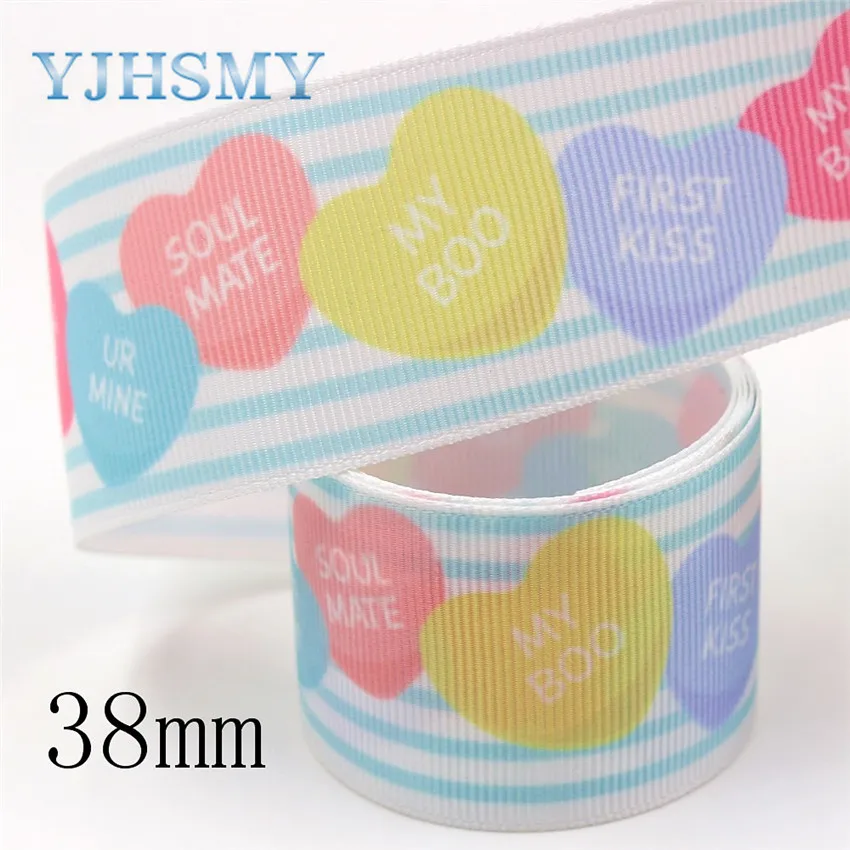 I-191007-2410 YJHSMY, I-191007-2389, 38 мм 10 ярдов любовь корсажные ленты, Свадебная вечеринка украшения лук кепки DIY аксессуары украшения материал - Цвет: I-191007-2410