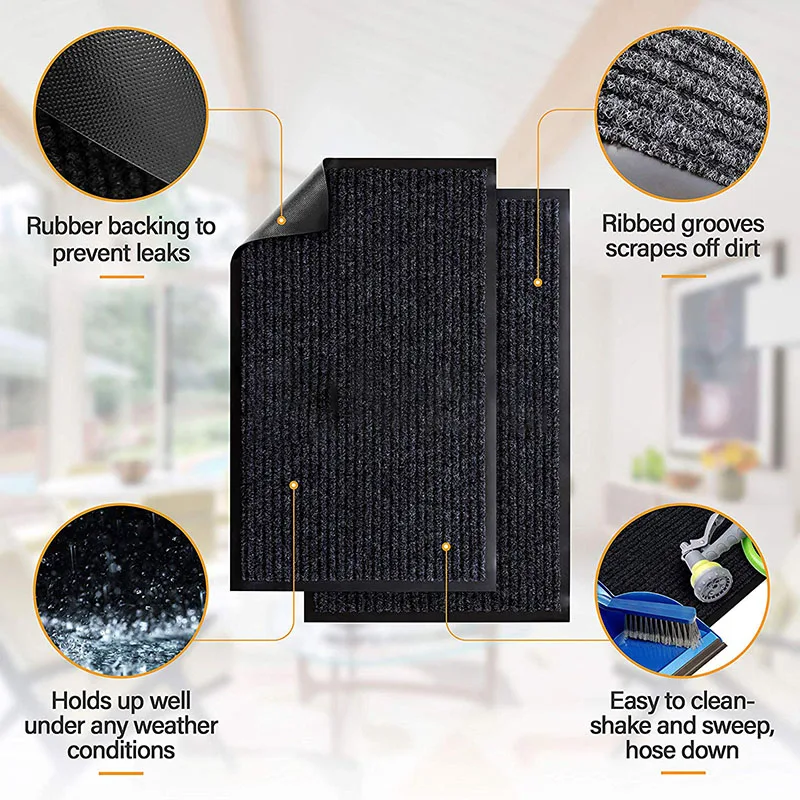 2-Pack полосатый коврик для двери-Крытый Открытый коврик Entryway Добро пожаловать коврики с резиновой подложкой для скребка обуви, идеально подходит для Insid