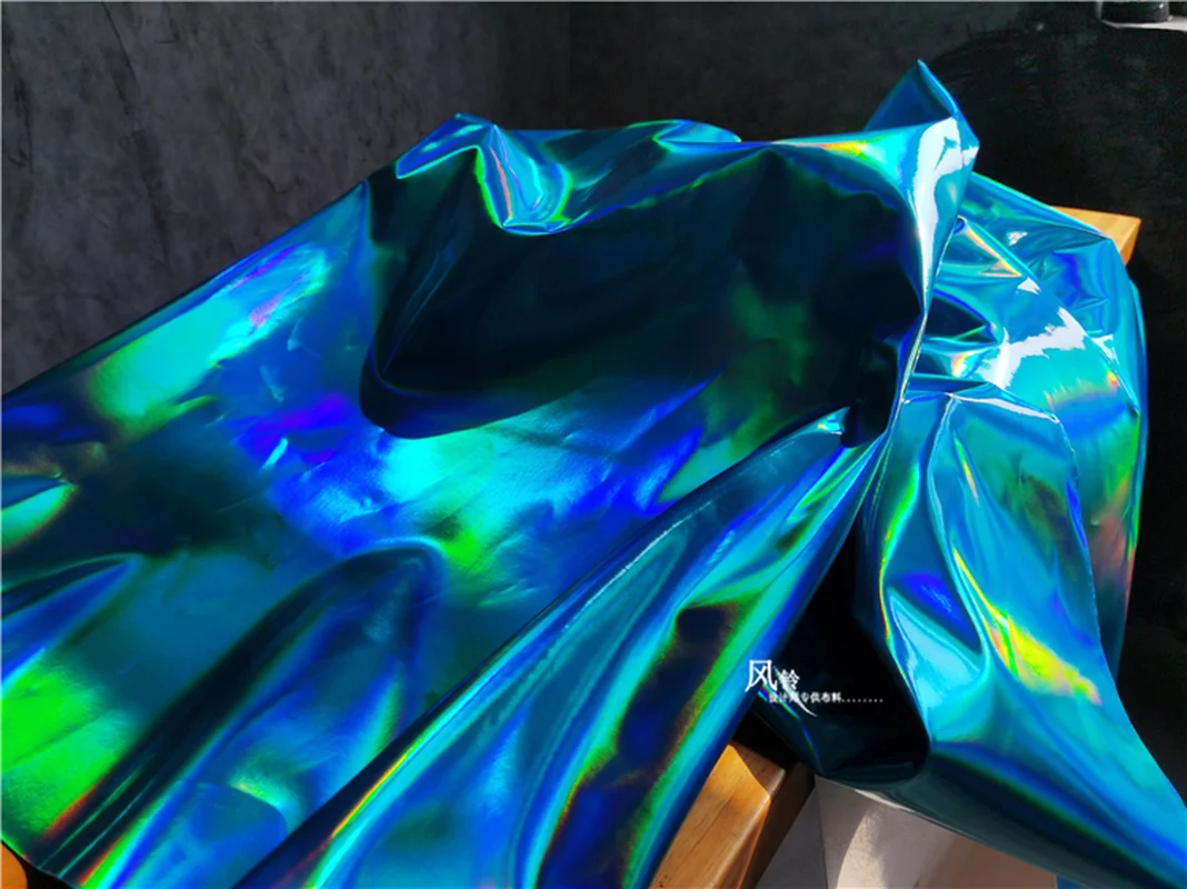 Blue Mirror Synthetic Leather Fabric Green Reflective Waterproof DIY Patches Bag Stage Decor Clothes Designer Fabric