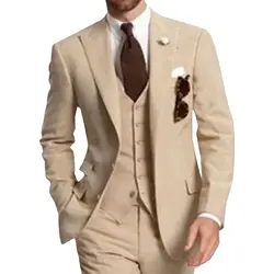 Бежевый 3 предмета Бизнес вечерние лучшие мужские костюмы максимумом нагрудные Две кнопки индивидуальный заказ свадебные смокинг для