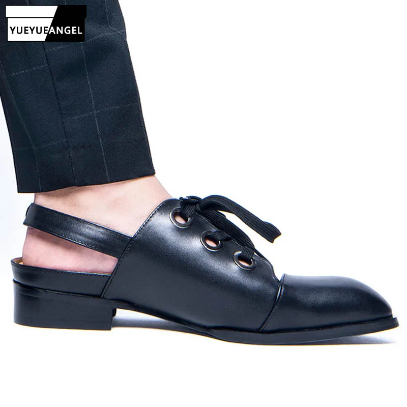 Летние сандалии из воловьей кожи высокого качества мужские натуральной с острым