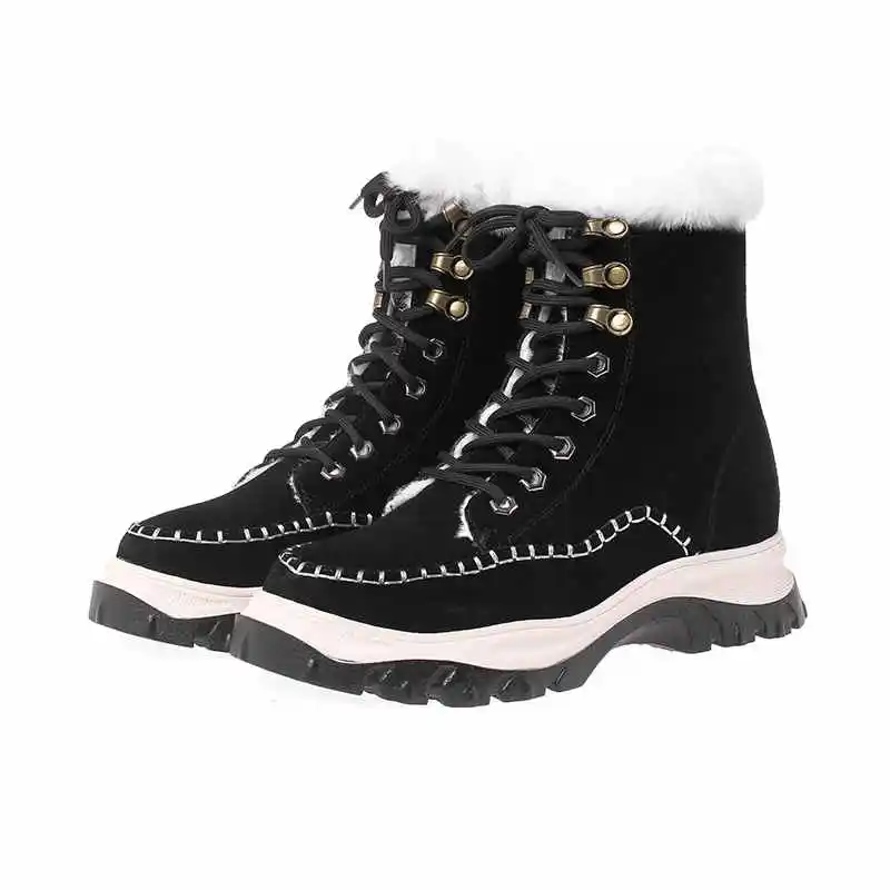 krazing pot cow suede rabbit fur keep warm round toe cold resistance sewing decoration wool blend winter leisure snow boots L23
