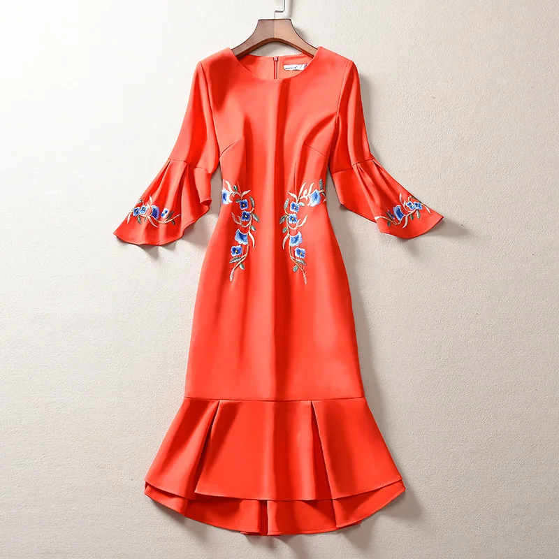orange 3xl 2xl платье Vestidos весенние летние вечерние женские вечерние платья с вышивкой люрексом и расклешенными рукавами Зеленые и оранжевые вечерние платья - Цвет: orange