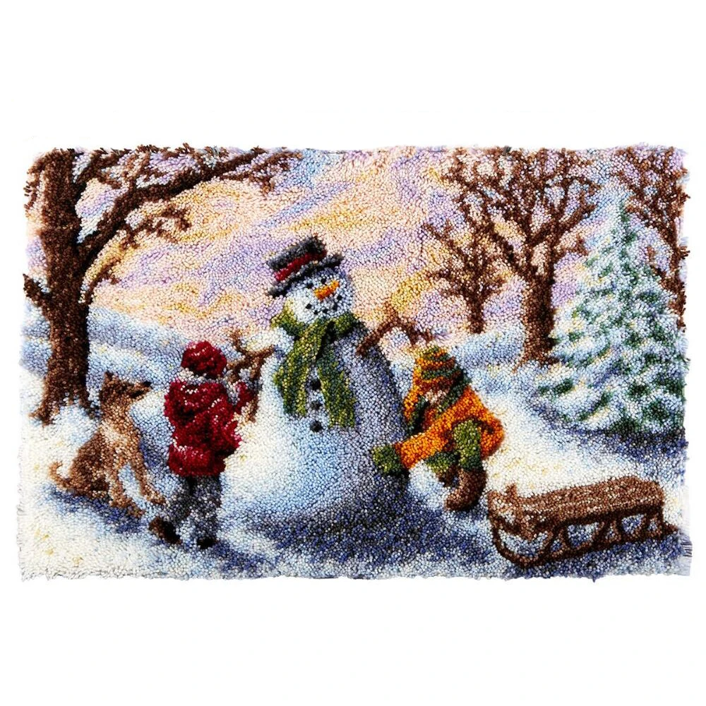 Tapestry Latch Hook Kits With Printed Canvas Snowman Latch Hook Rug