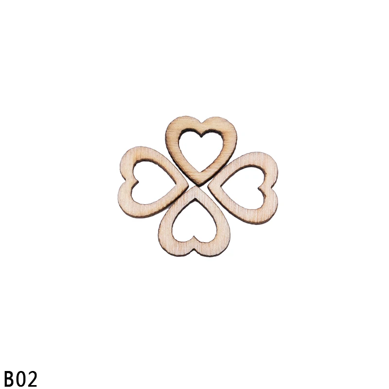 B02-15mm-100PCS 100 шт Деревянные кусочки в форме сердца любовь полые натуральные деревенские деревянные фишки DIY ремесла для свадьбы помолвки День Святого Валентина макет - Цвет: B02-15mm-100PCS