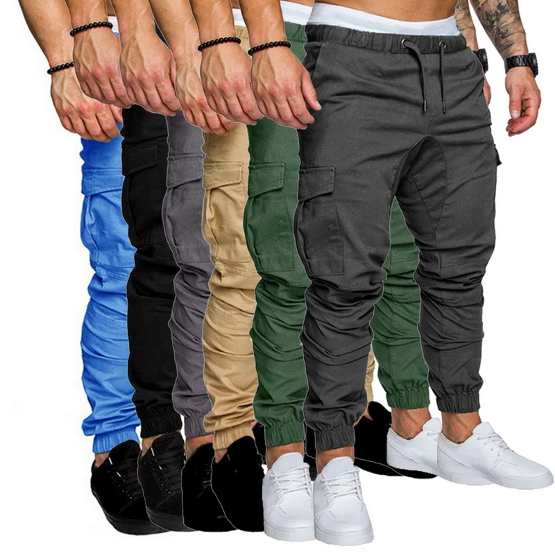 

2019 Men's Jogger Casual Pants Loose Multi-Pocket Solid Sweatpants Plus Size Autumn Hip Hop Trousers Pant Male Homme Male Pants