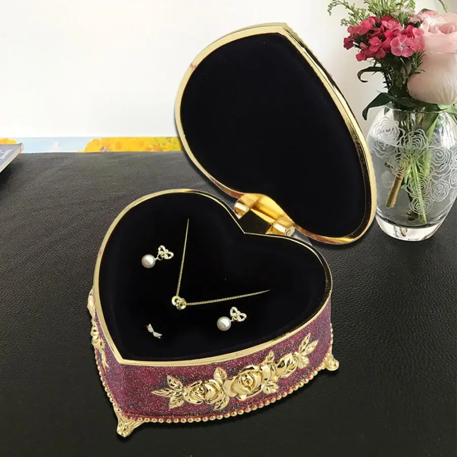 

Decorative Jewelry Storage Box Heart-shaped Antique Carved Crafts Storage Organizer Box Gift for Home Decoration