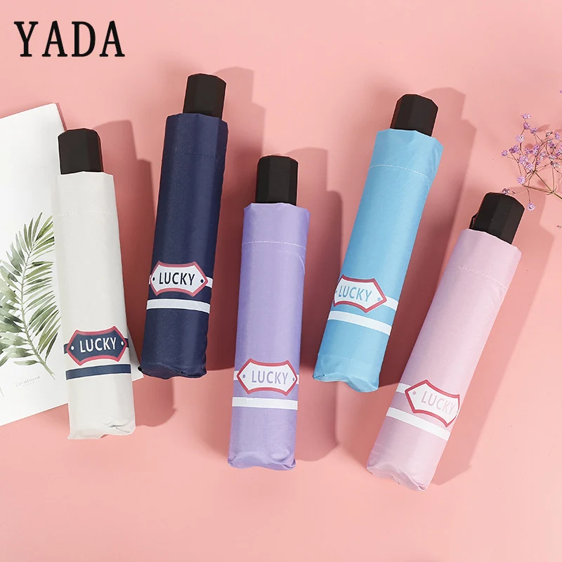 

YADA Charm Custom Lucky Stripe Umbrella Rain Women Black Coating Fold Umbrella For Womens Windproof Lucky Letter Umbrellas YS750