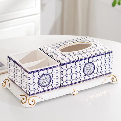 Blue Tissue box Керамический набор для ванной комнаты коробка для конфет коробка для фруктов коробка для салфеток пепельница хлопковая банка для ватных дисков и т. д. практичная Бытовая декоративная изделия - Цвет: Blue Tissue box