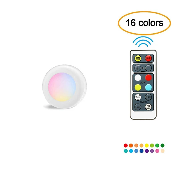 1 led Цветная(RGB) 16 Цвета светодиодный светильник для шкафа Беспроводной затемняемая сенсорная Сенсор под шкаф светильник Светодиодный точечный светильник шкаф ночной Светильник s - Испускаемый цвет: 1 led