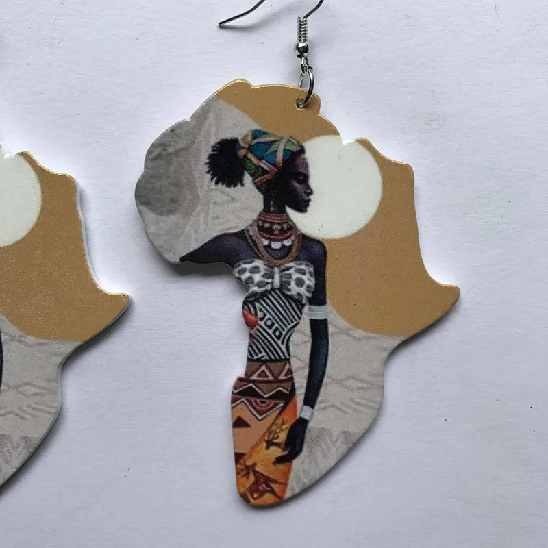 Africa Map Wood African Black Africa Queen Afro Earrings Vintage Hiphop Party Club Jewelry Wooden Diy Accessories Earring