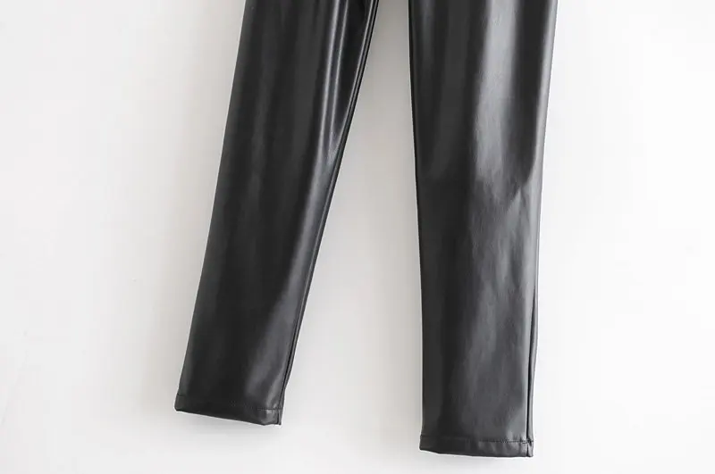 Женские шикарные черные брюки из искусственной кожи, модные брюки с высокой талией и карманами, женские офисные брюки с поясом, повседневные плиссированные брюки