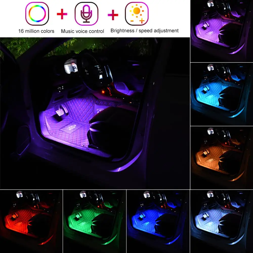 

Car RGB LED Strip Light Can change with music APP key control Car Styling Decorative Atmosphere Lamps with music control 12V