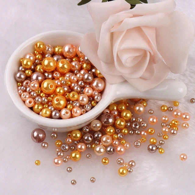 150-200Pcs Colorful ABS Imitation Pearls Mix 3-8mm Round Beads With Holes DIY Bracelet Charms Necklace Beads For Jewelry Making 2134 Mix KhakiOrange