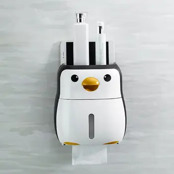 

Cute Penguin Pattern Paper Container Toilet Paper Holder Waterproof Wall Mounted Tissue Tray Shelf Home Bathroom Supplies