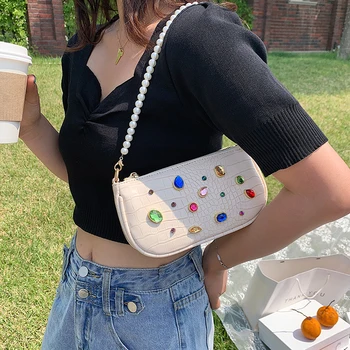 

NEW original design fashion armpit bag & elegant diamond pearl clutch shoulder bag handbag width 20cm height 11cm thickness 6cm