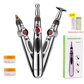 

Electronic Acupuncture Pen 3-Head Meridian Energy Massager Pen with Electrode Gel Massage Device Estimulador Muscular Therapy