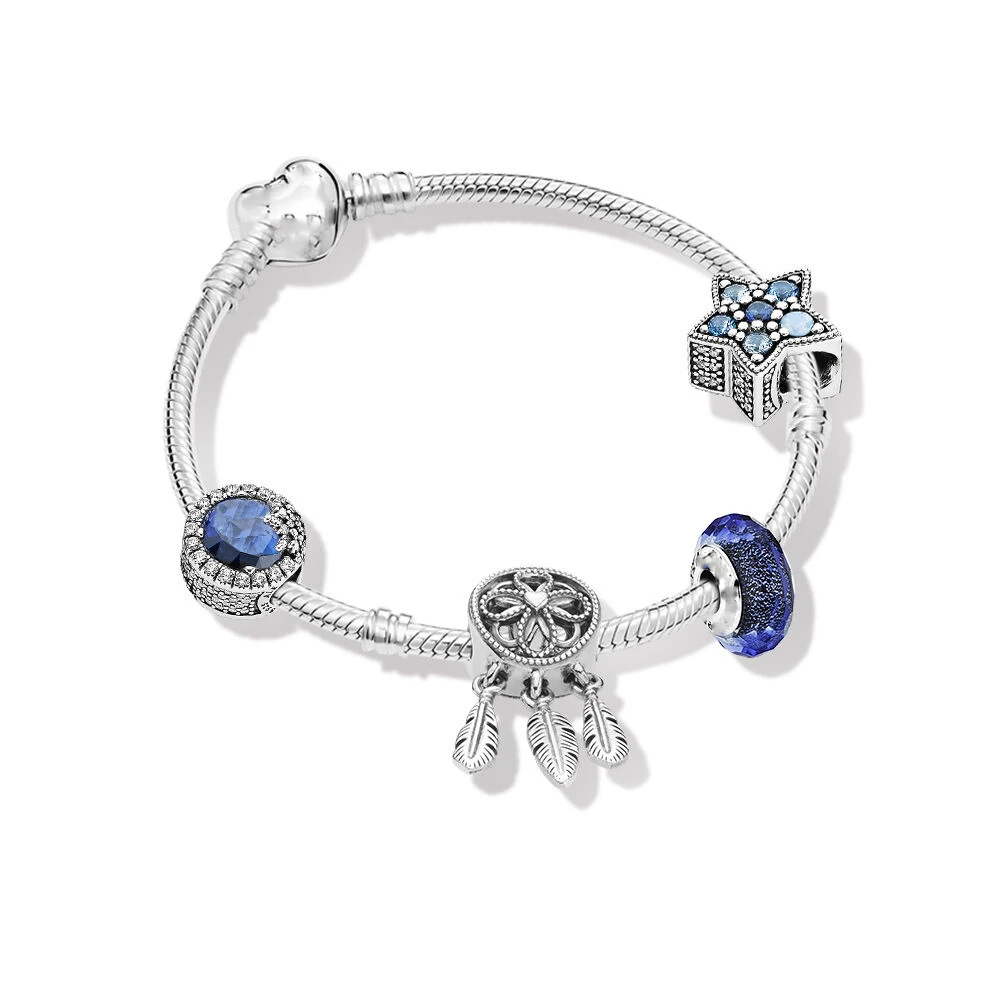 

Kaliyah Shop High Quality Original 1:1 100% 925 Sterling Silver Zt0395-1 Sen-Series Blue Crystal Vintage Flower Bracelet Gift Fi