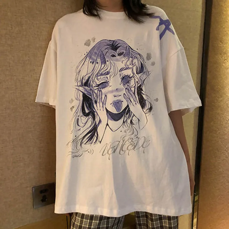 Women Oversize T Shirt White Cartoon Female Kawaii Tops Tee Short Sleeve Fashion Summer Funny T-Shirt For Girl Hip Hop Clothes