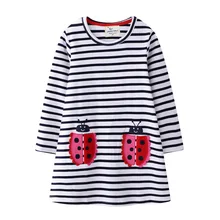 Платья в полоску с длинными рукавами для девочек; осень г.; детский пуловер с героями мультфильмов; вечерние платья для девочек с круглым вырезом; милые повседневные платья; Vestidos От 2 до 7 лет