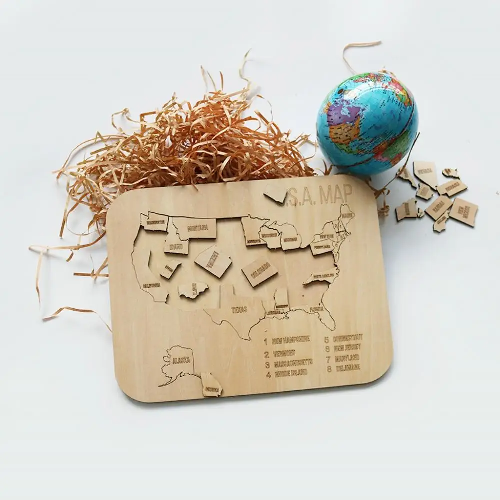 

USA Wooden Puzzle Map Kids Baby Wooden Toy Game Educational Toys Home For Children With New Design
