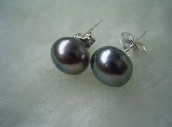 1017+++HOT 10-11 mm Tahitian Black Pearl Stud Earrings 14k white SOLID GOLD | Украшения и аксессуары
