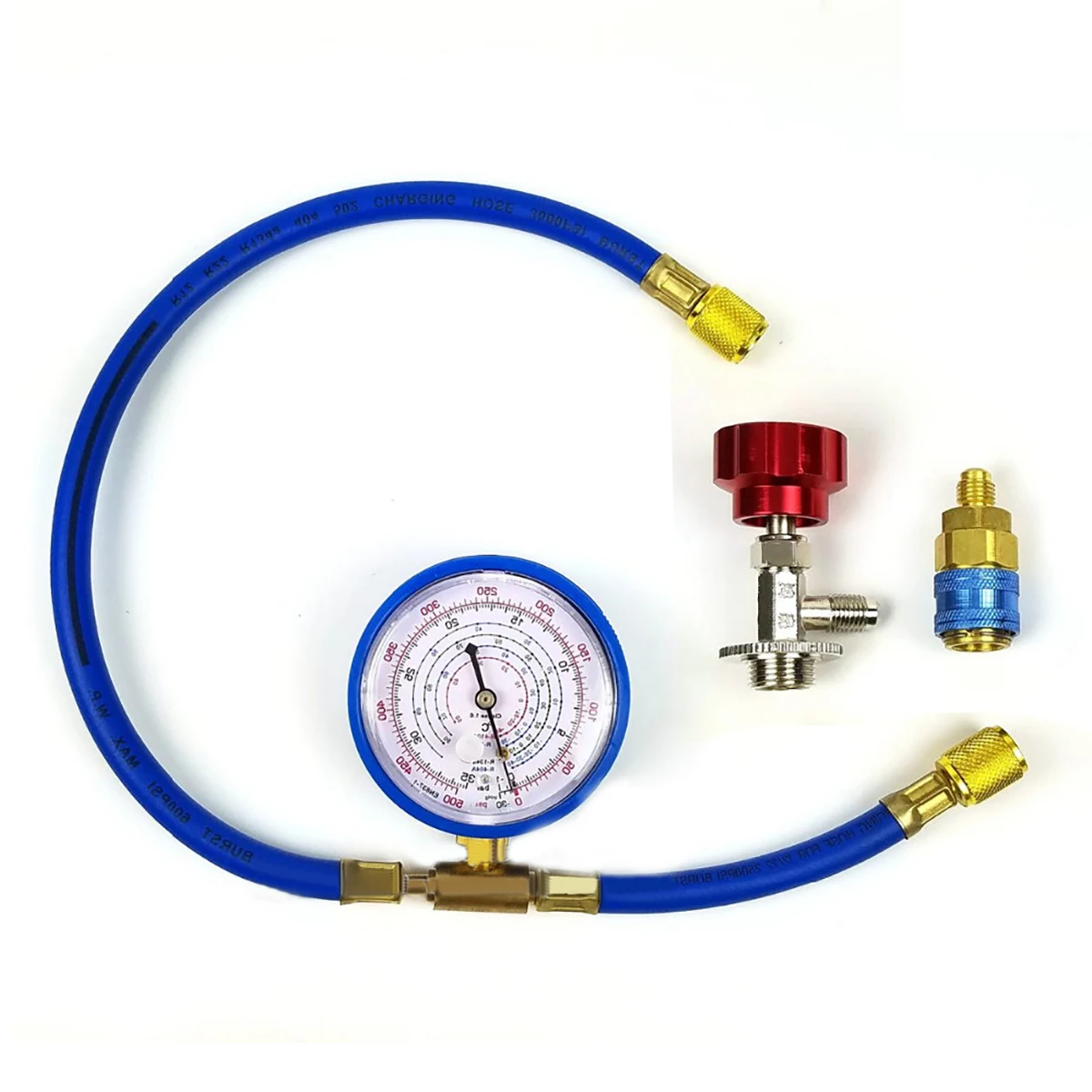 DWZ   1 Set New M14 R134a Refrigerant Charging Hose With Gauge Recharge Measuring Tool