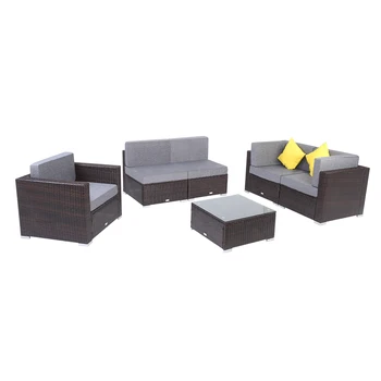 

6 Pieces Rattan Corner Sofa Set Garden Middle Sofa Outdoor Patio Furniture with Tea Table Kit USA Warehosue Fast Shipping
