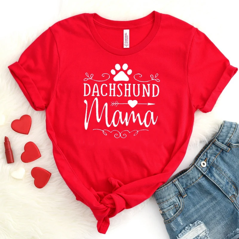Dachshund Mama Эстетическая футболка Веселая стильная сердце со стрелой Tumlr графическая футболка подарок матери собачья лапа хлопковые топы Tumblr футболка мама