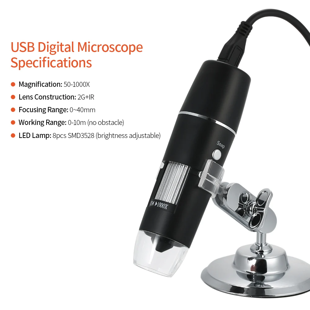 

Meterk 1000X Magnification USB Digital Microscope Stand Magnifier with 8-LED Light Magnifier for iOS/Android Optical Instrument