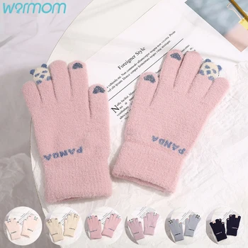 Warmom New Fashion Winter Plush Gloves Stretch Knitted Gloves for Girls Cute Cold Warm Gloves Cartoon Panda Kids Gloves 1