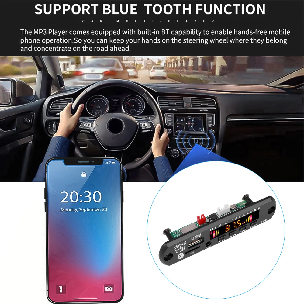 FUNFOB Lettore MP3 Bluetooth 5.0 Con Display LCD – Decodifica Audio USB/TF/FM/AUX, Supporta Registrazione E Vivavoce, DC 12V