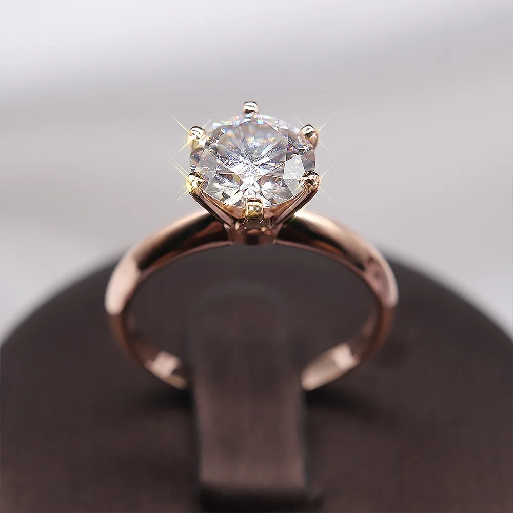 

14K Rose Gold Ring Classic 6 claws Moissanite Ring VVS1 Round Cut 1ct 2ct 3ct Engagement Anniversary Ring