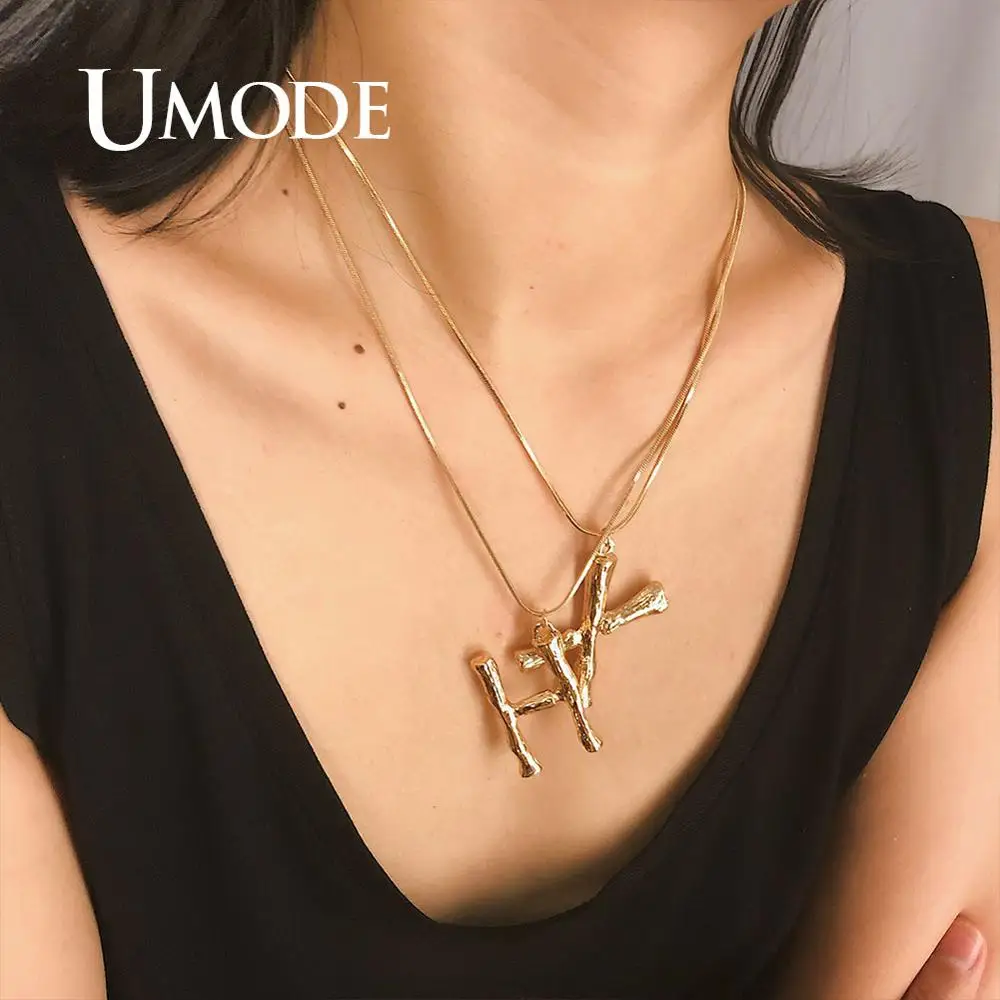 UMODE, первоначальное ожерелье с буквами, Женская цепочка золотого цвета, модное длинное ожерелье s, большое подвесное Броское ожерелье в богемном стиле BN0005