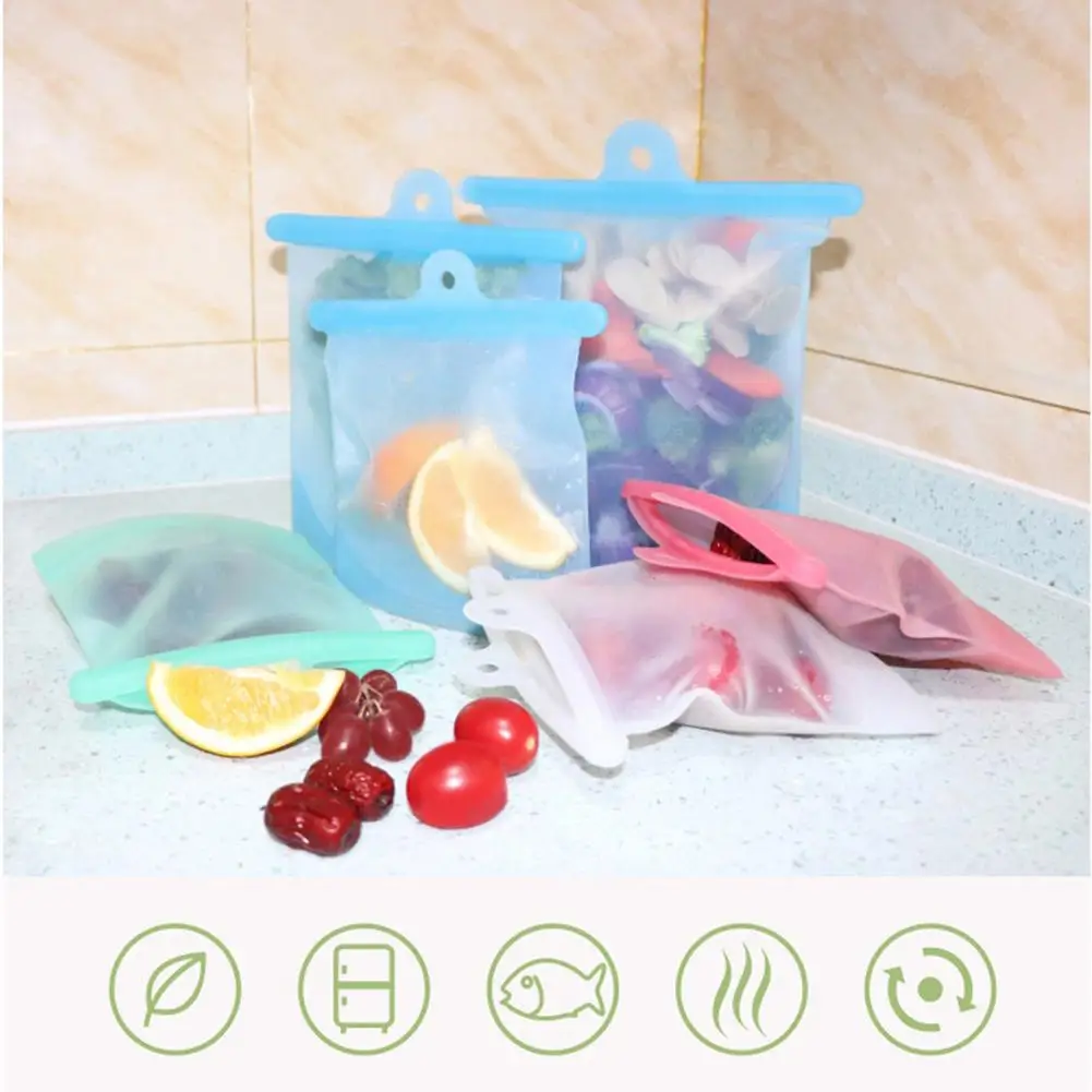 Silicone Food Bag Reusable Freezer Bag Waterproof Safe Dry Pouch For Liquid Fruit Vegetables And Snack Storage