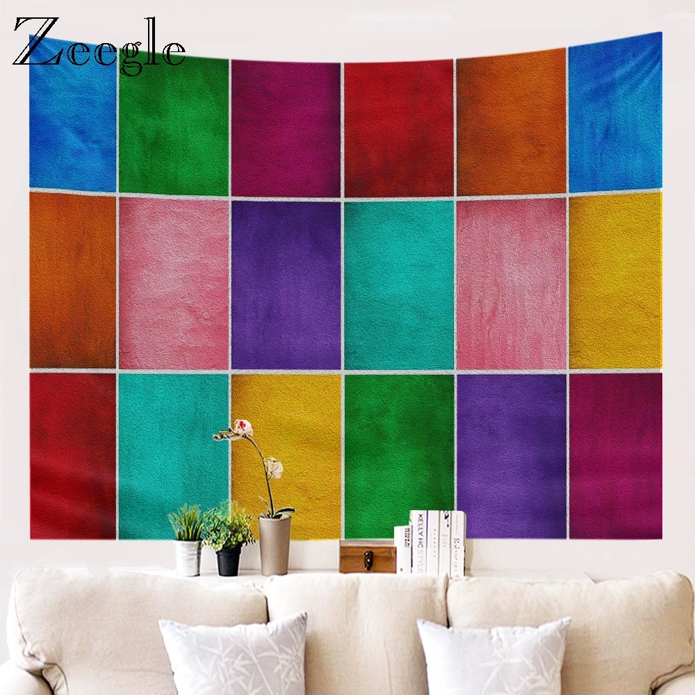 Zeegle Colorful Pattern Wall Tapestry Office Decoration Polyester Beach Towel Hippie Tapestries Wall Hanging Blanket Picnic Mat