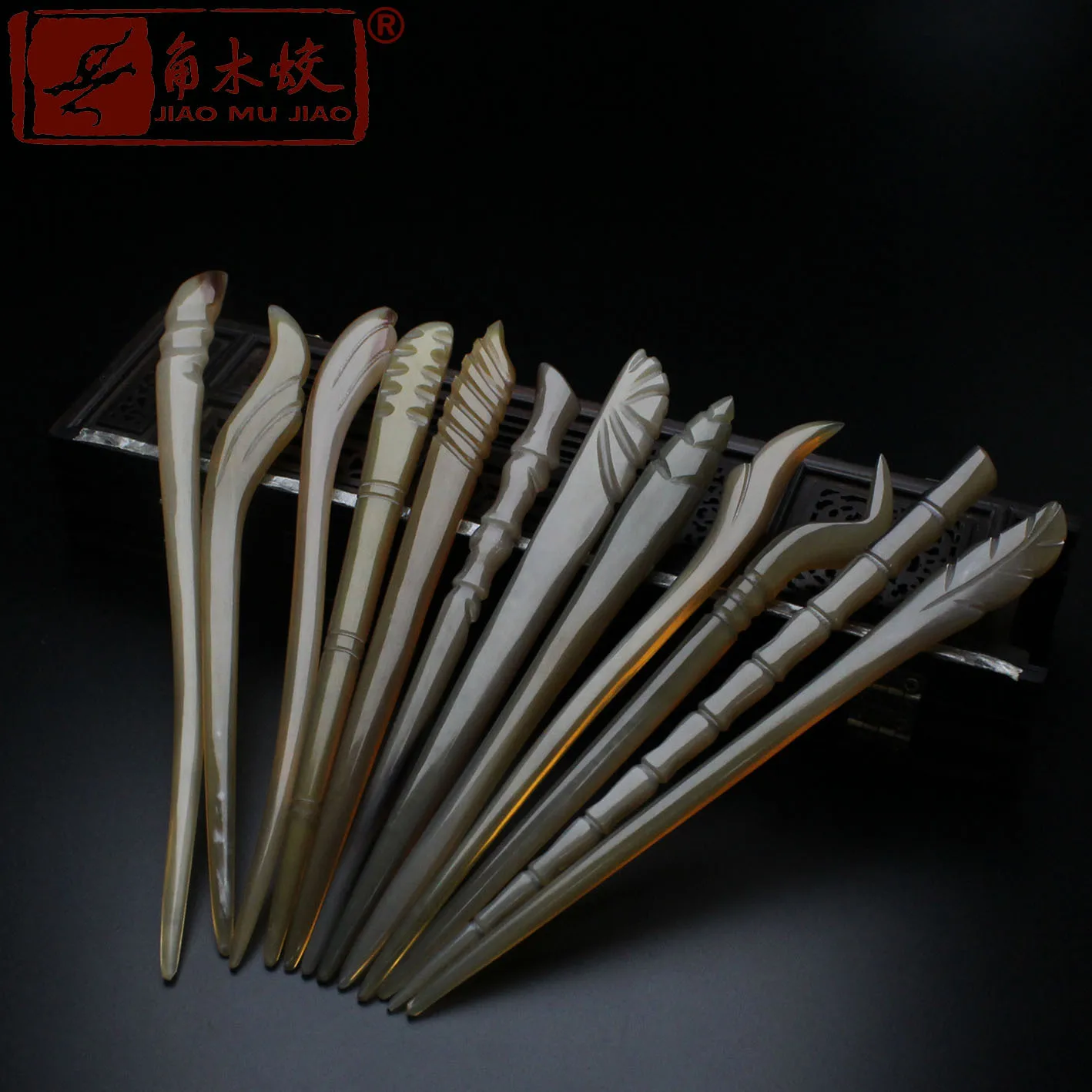 

Natural Yak Skull Boutique Hairpin White Ox Horn Handmade Carving Classical Hairpin Multi-Style Customizable