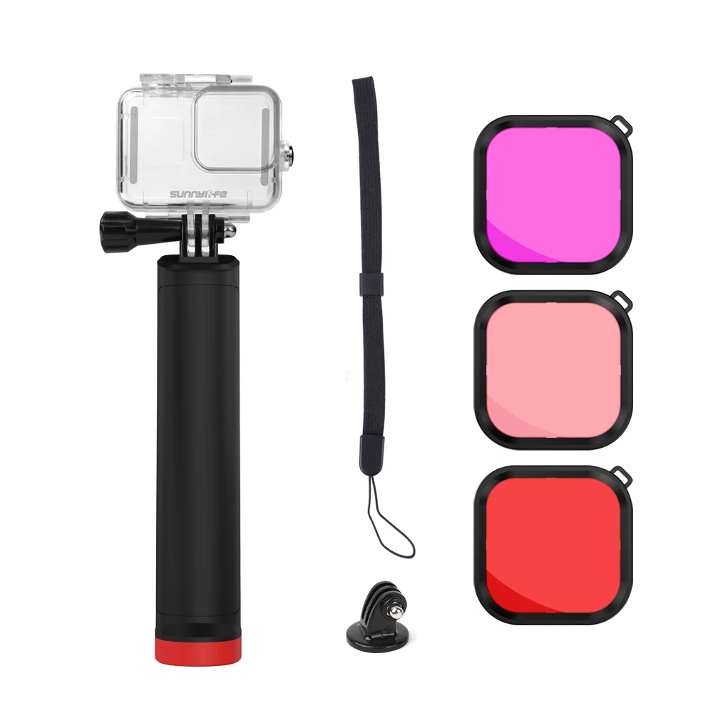 One set Камера аксессуары для экшн-камеры Gopro Hero 8 черный 60 м подводный Корпус чехол Водонепроницаемый плавающая рукоятка и 3 пакета Дайвинг фильтры - Цвет: One set