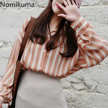 

Nomikuma Black Striped Blouse Women Single Breasted Long Sleeve Loose Shirts 2020 Spring New Clothes Fashion Tops Female 3a125